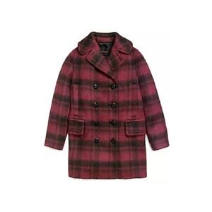 NEW Coach Plaid Peacoat Dark Cranberry Red Black Wool Alpaca